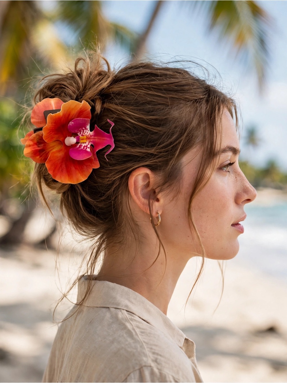 Sunset Orchid Floral Claw Clip - Vibrant Orange Flower Hair Accessory